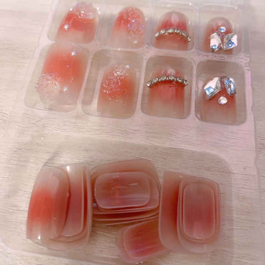 ショッピングゴー shoppinggo ネイルチップ 花 ショート シンプル ブライダル ピンク キラキラ パール つけ爪 ネイルアート アートチップ デコチップ 【返品不可商品】 (X236) X236