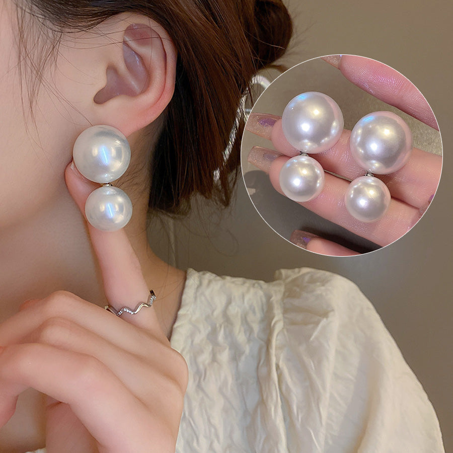 Shoppinggo shoppinggo Earrings, 2-row pearl motif earrings, hook earrings, large, swinging accessories, gift, elegant