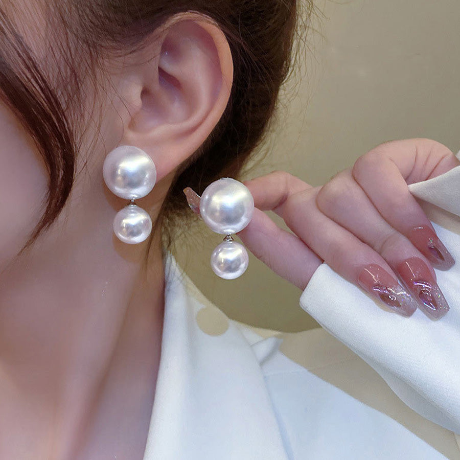 Shoppinggo shoppinggo Earrings, 2-row pearl motif earrings, hook earrings, large, swinging accessories, gift, elegant