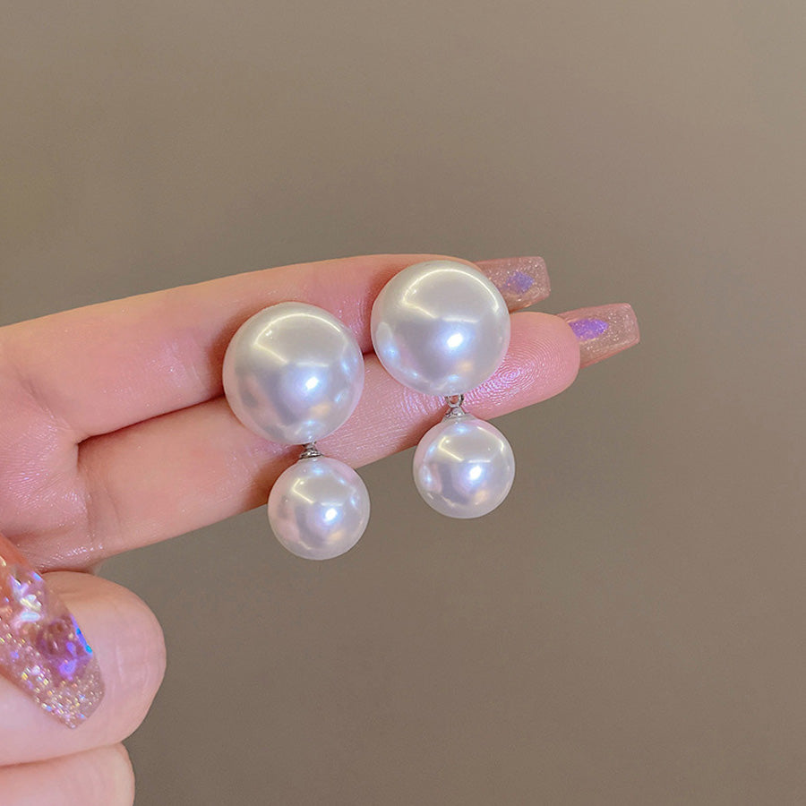 Shoppinggo shoppinggo Earrings, 2-row pearl motif earrings, hook earrings, large, swinging accessories, gift, elegant