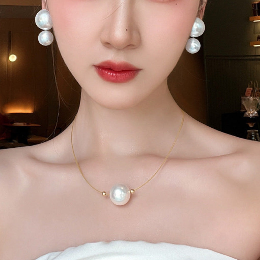 Shoppinggo shoppinggo Earrings, 2-row pearl motif earrings, hook earrings, large, swinging accessories, gift, elegant