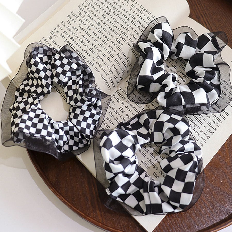 Shopping Go shoppinggo Chouchou Hair Tie Check Pattern Tartan Check Hair Arrangement Korean Frill Hair Clip Hair Ornament Party Floral