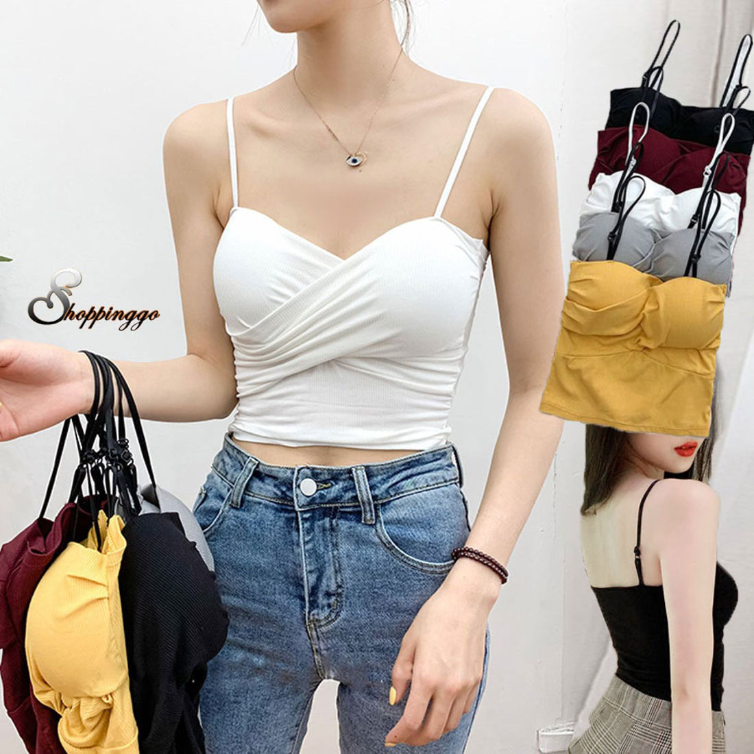 ショッピングゴー shoppinggo キャミソール カップ付 キャミタンクトップ ブラ 白 黒 パット付 インナー 結婚式 見せブラトップ ブラカバー (ワインレッド) ワインレッド