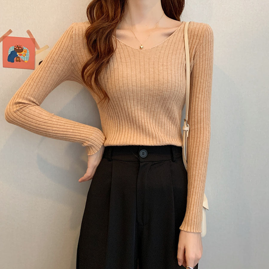 ショッピングゴー shoppinggo ニットセーター レディース 長袖 Vネックオフィスカジュアル ベーシックニットトップス 無地 ブニット トップス プルオーバー,キャメル