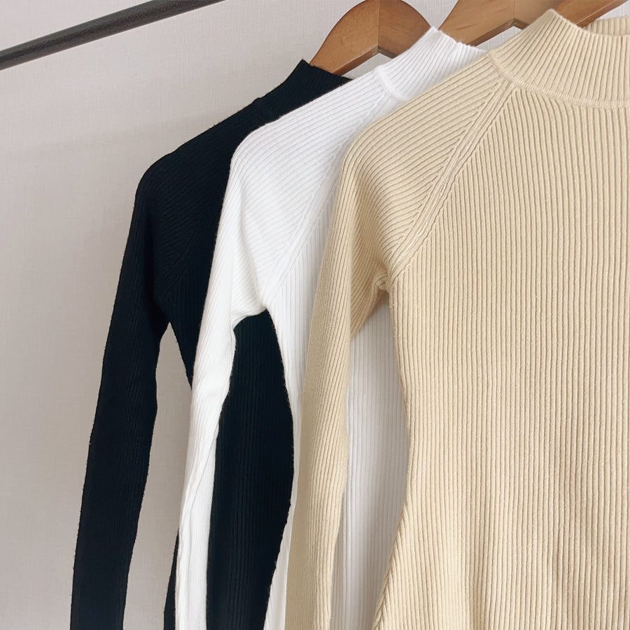 ショッピングゴー shoppinggo ニットセーター レース切り替え レディース 長袖 サイドスリット リブニット チュールネック ハイネック 無地 薄手 オフィス OL 通勤通学 きれいめ