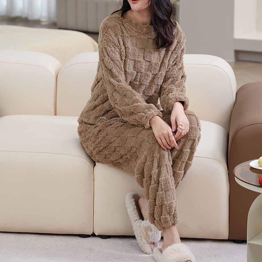 ショッピングゴー shoppinggo 部屋着パジャマ ルームウェアレディース もこもこ ボア ふわもこ セットアップ 寝巻き 長ズボン ロングパンツ ゆったり 韓国風 春秋冬