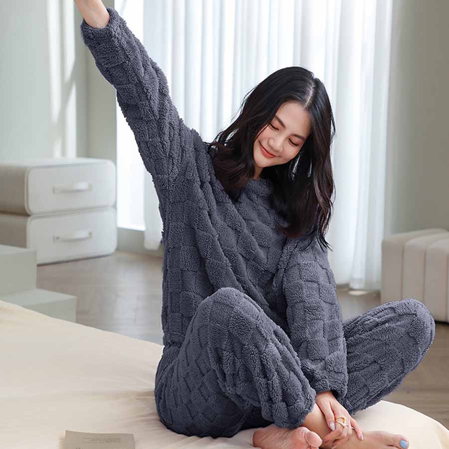 ショッピングゴー shoppinggo 部屋着パジャマ ルームウェアレディース もこもこ ボア ふわもこ セットアップ 寝巻き 長ズボン ロングパンツ ゆったり 韓国風 春秋冬