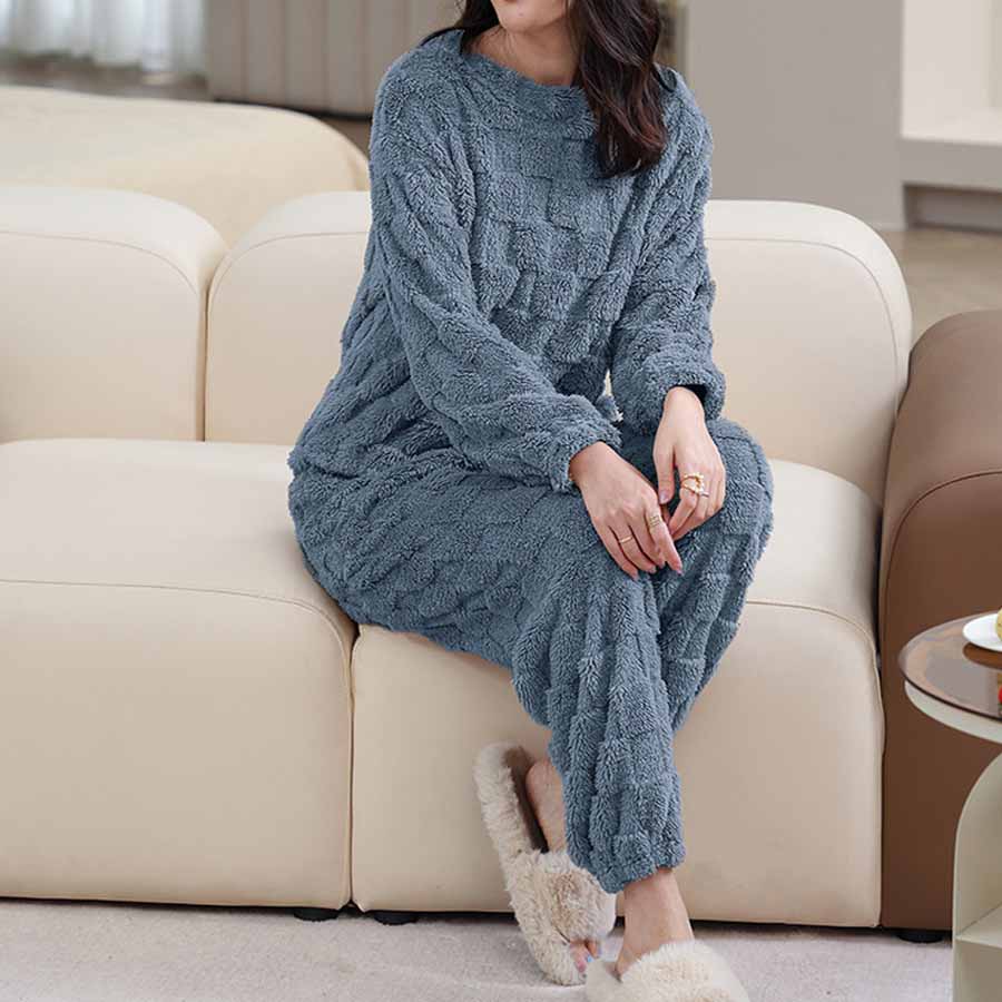 ショッピングゴー shoppinggo 部屋着パジャマ ルームウェアレディース もこもこ ボア ふわもこ セットアップ 寝巻き 長ズボン ロングパンツ ゆったり 韓国風 春秋冬,ブルー