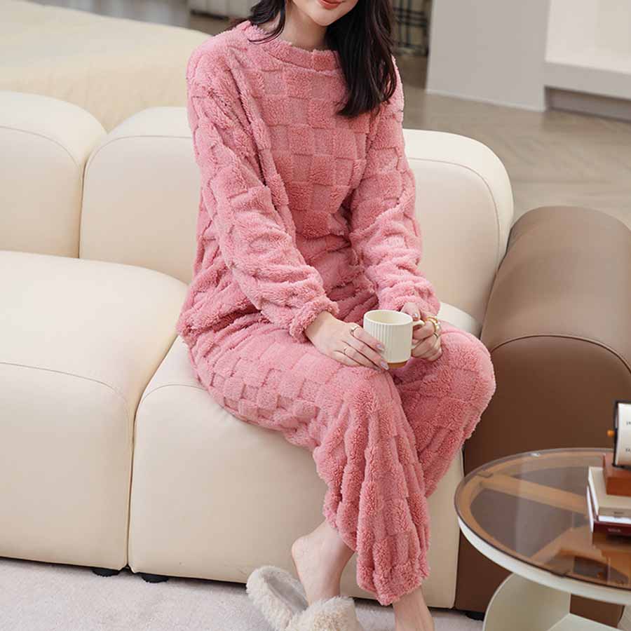 ショッピングゴー shoppinggo 部屋着パジャマ ルームウェアレディース もこもこ ボア ふわもこ セットアップ 寝巻き 長ズボン ロングパンツ ゆったり 韓国風 春秋冬,ピンク