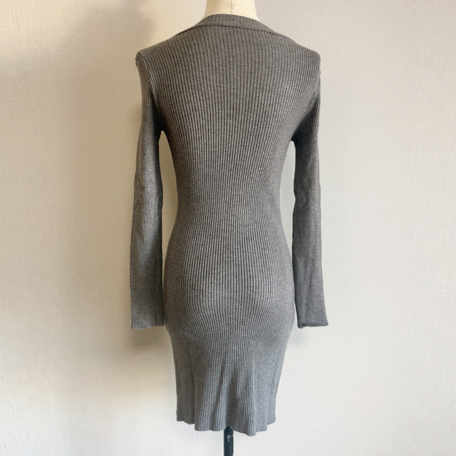 Shoppinggo Tight Dress Mini Length Knit Dress Slim Fit V-Neck Ribbed Women's Long Sleeve Stretch black Slimming Autumn Winter Sweater Sexy Neckline Date Office