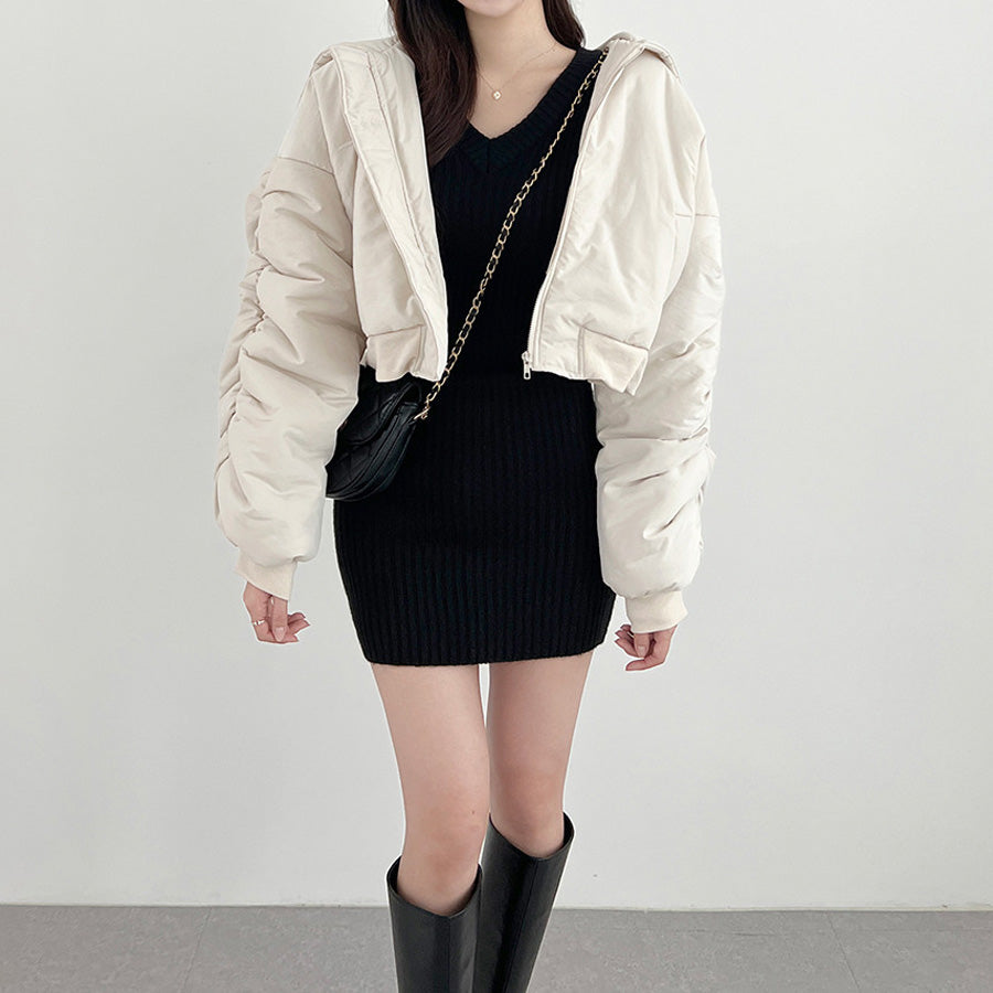 Shoppinggo Tight Dress Mini Length Knit Dress Slim Fit V-Neck Ribbed Women's Long Sleeve Stretch black Slimming Autumn Winter Sweater Sexy Neckline Date Office