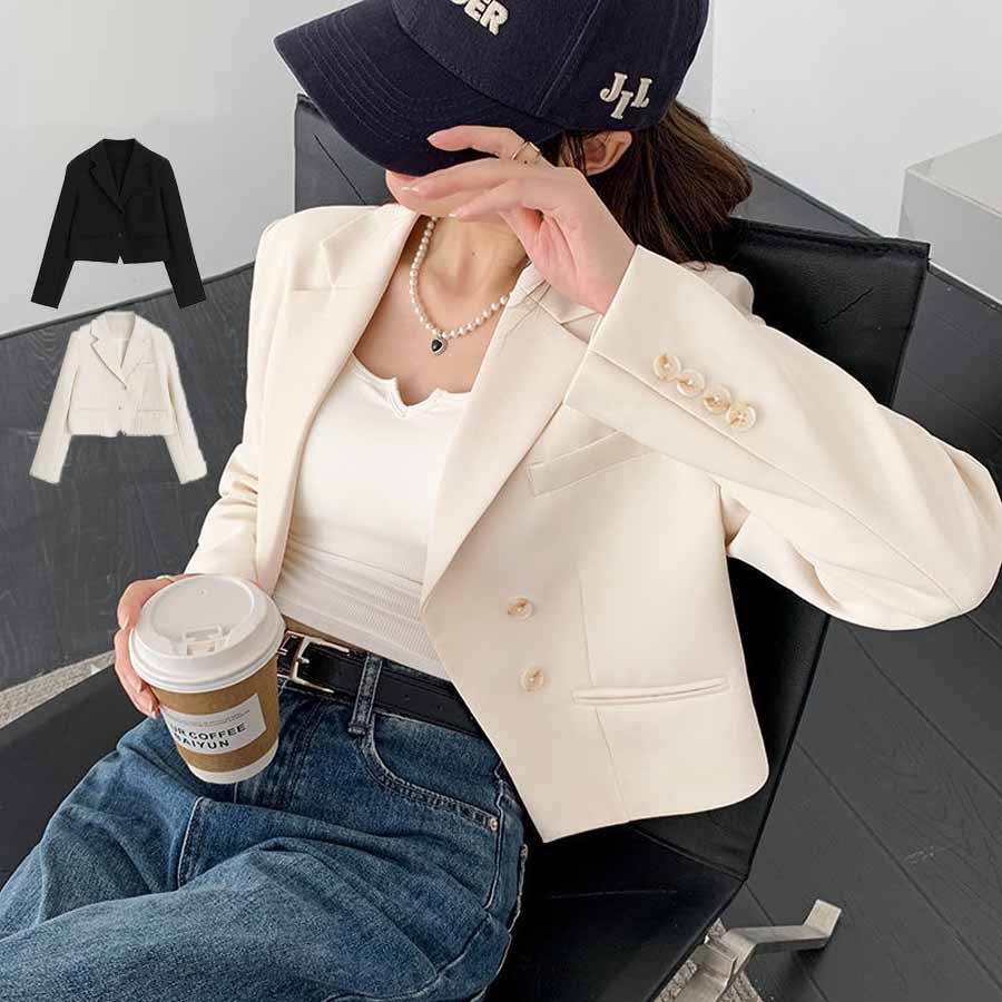 購物GO shoppinggo 版型外套 短版 女士 套裝 套裝外套 春季 秋季 長袖 工作 外套 OL 辦公室 商務 休閒 正式 簡約 事務服 通勤 典禮