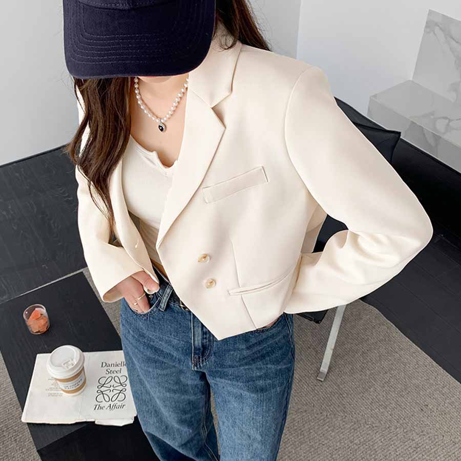 購物GO shoppinggo 版型外套 短版 女士 套裝 套裝外套 春季 秋季 長袖 工作 外套 OL 辦公室 商務 休閒 正式 簡約 事務服 通勤 典禮