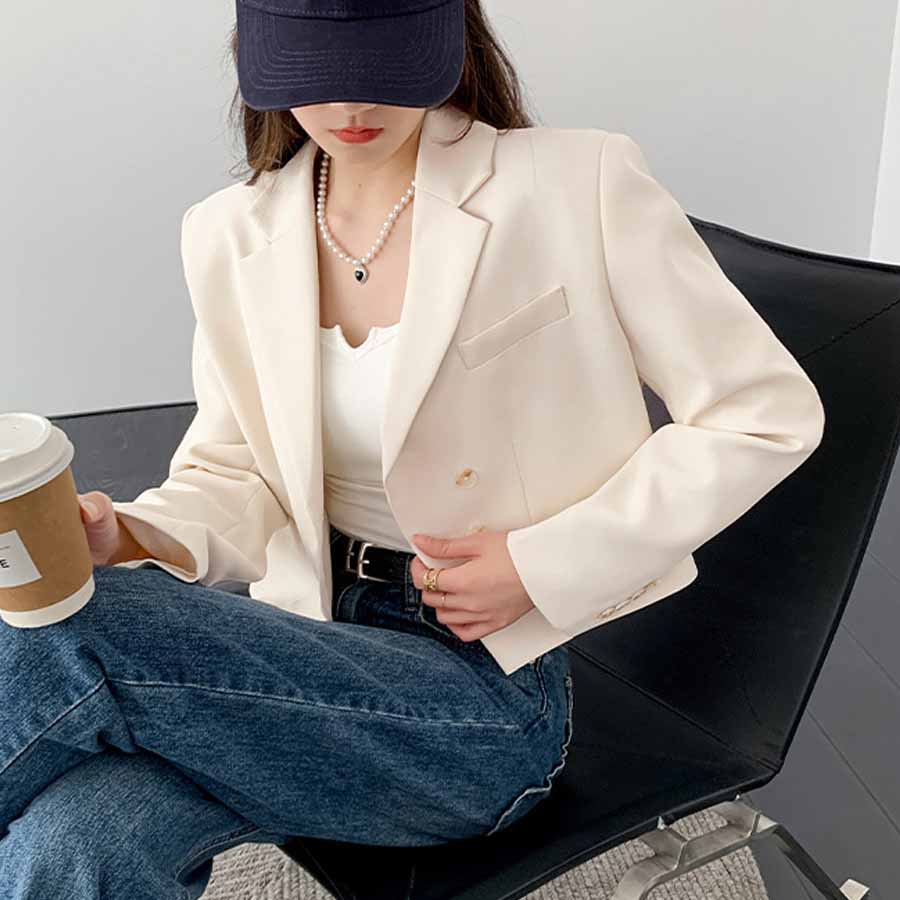 購物GO shoppinggo 版型外套 短版 女士 套裝 套裝外套 春季 秋季 長袖 工作 外套 OL 辦公室 商務 休閒 正式 簡約 事務服 通勤 典禮