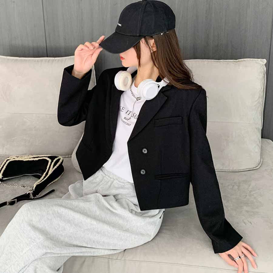 購物GO shoppinggo 版型外套 短版 女士 套裝 套裝外套 春季 秋季 長袖 工作 外套 OL 辦公室 商務 休閒 正式 簡約 事務服 通勤 典禮