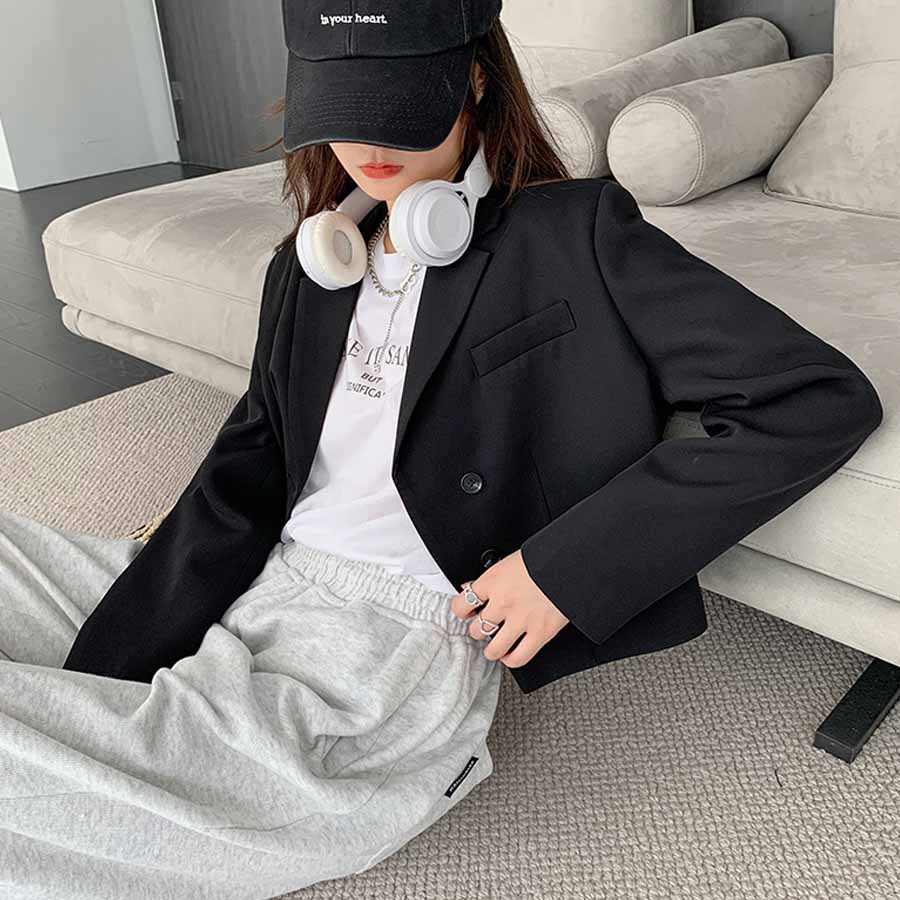 購物GO shoppinggo 版型外套 短版 女士 套裝 套裝外套 春季 秋季 長袖 工作 外套 OL 辦公室 商務 休閒 正式 簡約 事務服 通勤 典禮