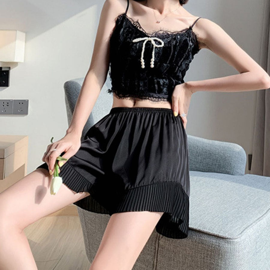 ショッピングゴー shoppinggo ペチパンツ シフォンレース切り替え透け防止 インナーパンツ タップパンツ 見せパンツ 部屋着 ショートパンツ フリーサイズ かわいい チラ見せ 【返品不可商品】 (ホワイト) ホワイト