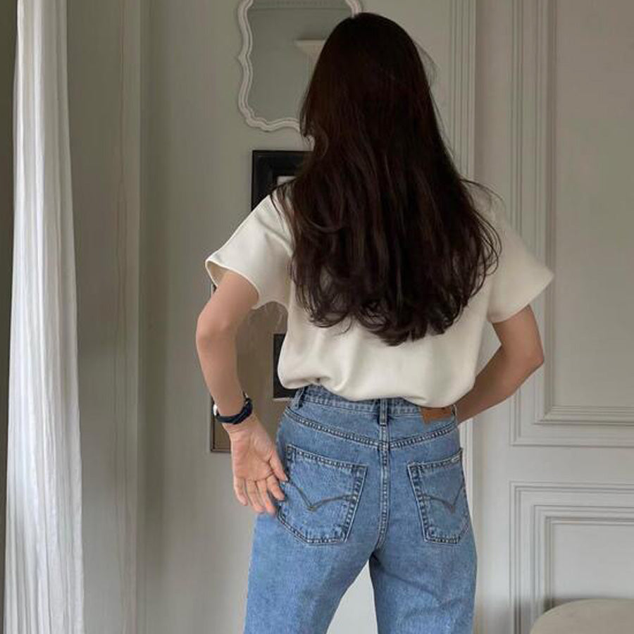 ショッピングゴー shoppinggo ハートボタン ポロシャツ 襟付き 半袖 Tシャツ クロップド丈 レディース 半袖 トップス 春夏 トップス カットソー デイリー 襟付きリブ半袖 リブtシャツ 韓国ファッション (ホワイト) ホワイト