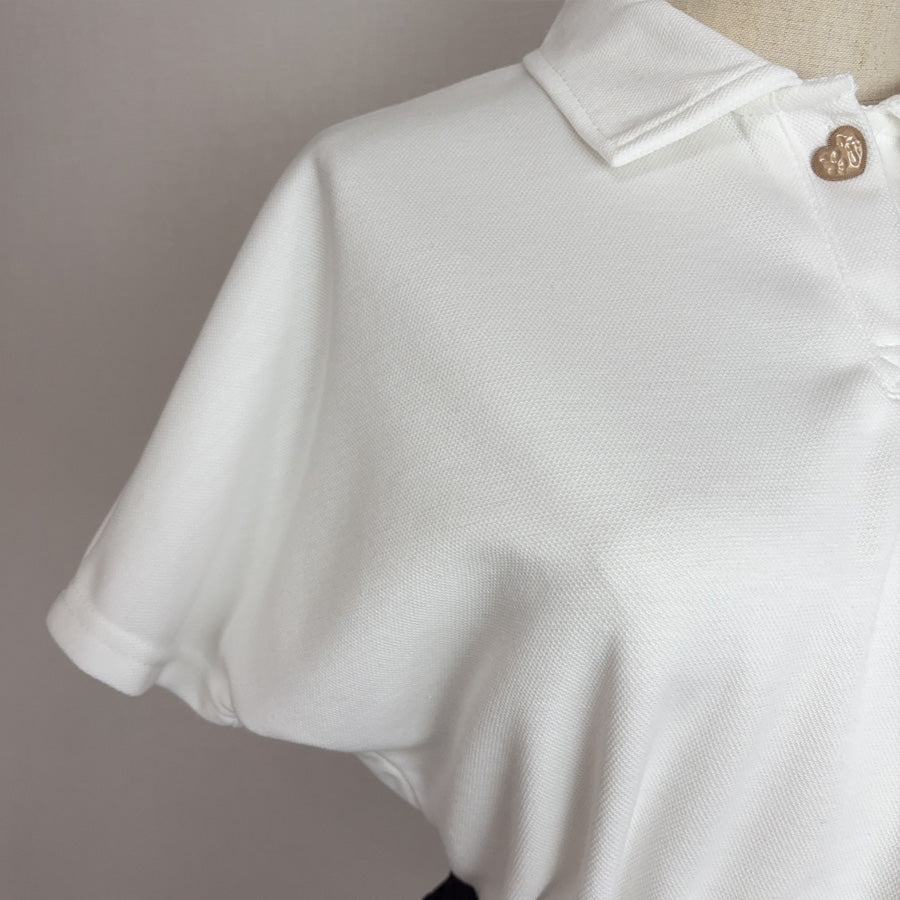 ショッピングゴー shoppinggo ハートボタン ポロシャツ 襟付き 半袖 Tシャツ クロップド丈 レディース 半袖 トップス 春夏 トップス カットソー デイリー 襟付きリブ半袖 リブtシャツ 韓国ファッション (ホワイト) ホワイト