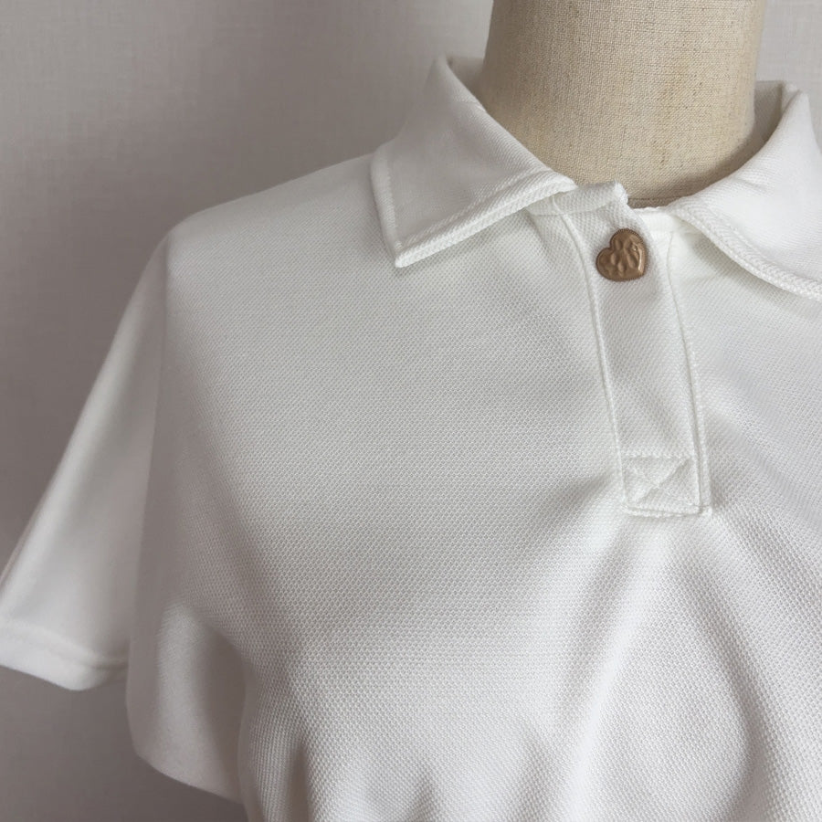 ショッピングゴー shoppinggo ハートボタン ポロシャツ 襟付き 半袖 Tシャツ クロップド丈 レディース 半袖 トップス 春夏 トップス カットソー デイリー 襟付きリブ半袖 リブtシャツ 韓国ファッション (ホワイト) ホワイト