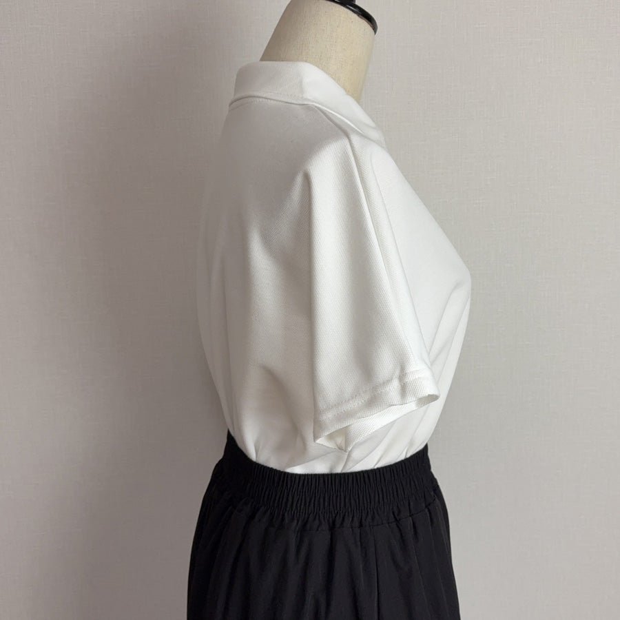 ショッピングゴー shoppinggo ハートボタン ポロシャツ 襟付き 半袖 Tシャツ クロップド丈 レディース 半袖 トップス 春夏 トップス カットソー デイリー 襟付きリブ半袖 リブtシャツ 韓国ファッション (ホワイト) ホワイト