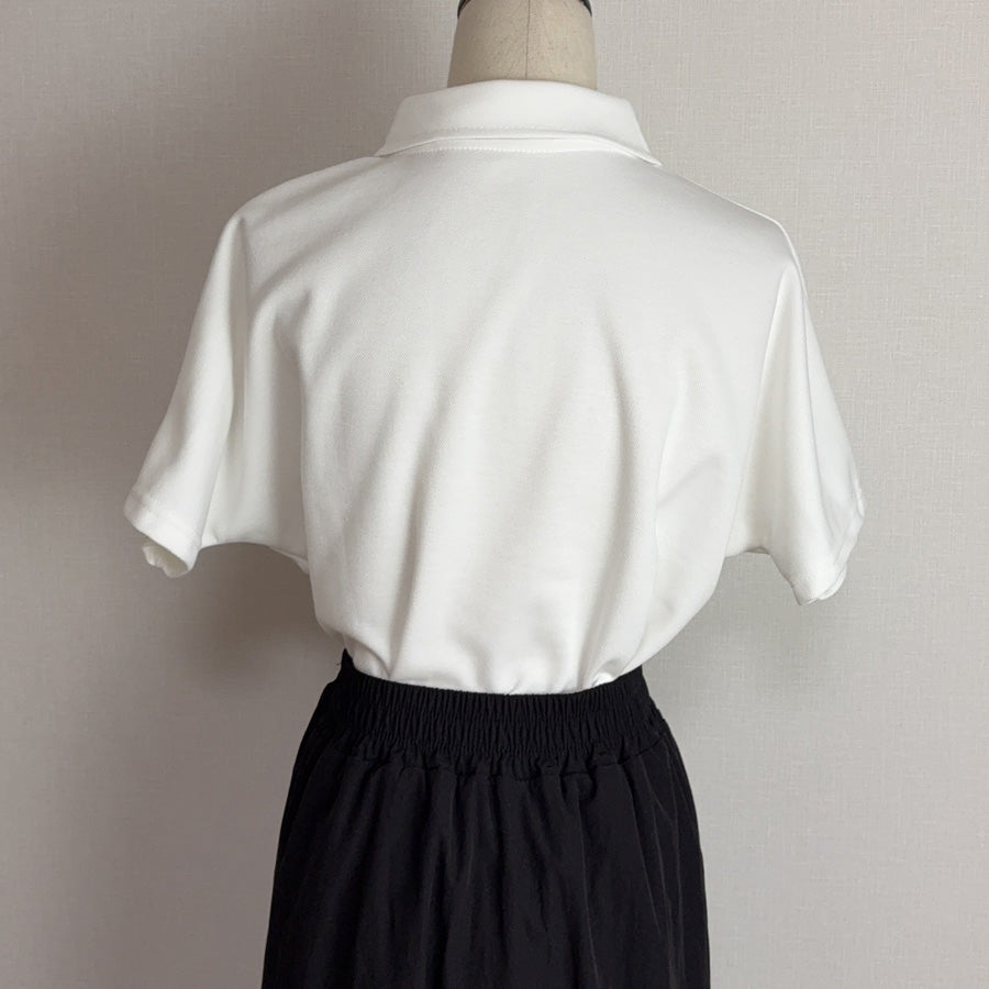 ショッピングゴー shoppinggo ハートボタン ポロシャツ 襟付き 半袖 Tシャツ クロップド丈 レディース 半袖 トップス 春夏 トップス カットソー デイリー 襟付きリブ半袖 リブtシャツ 韓国ファッション (ホワイト) ホワイト