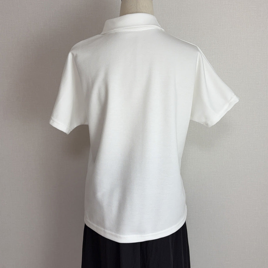 ショッピングゴー shoppinggo ハートボタン ポロシャツ 襟付き 半袖 Tシャツ クロップド丈 レディース 半袖 トップス 春夏 トップス カットソー デイリー 襟付きリブ半袖 リブtシャツ 韓国ファッション (ホワイト) ホワイト