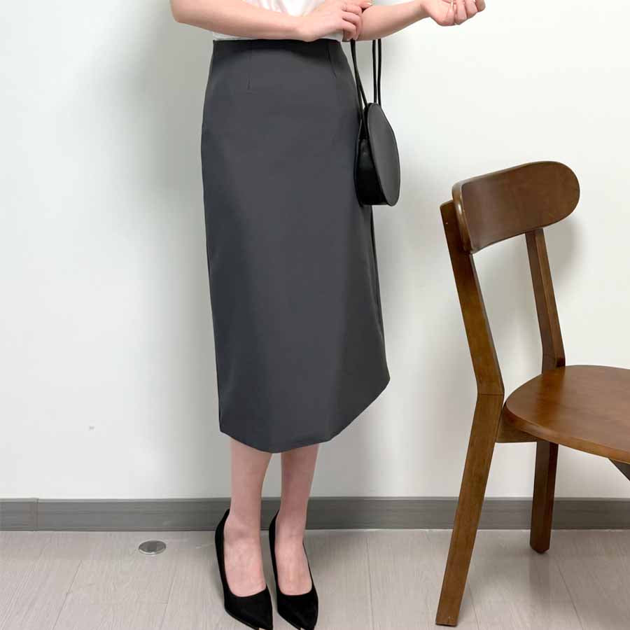 ショッピングゴー shoppinggo スーツスカート タイトスカート ペンシルスカート裏地付き ミディアム 膝丈 ファスナー アシンメトリーオフィス 通勤 ビジネス OL 事務服 仕事 フォーマル 無地 (グレー) グレー