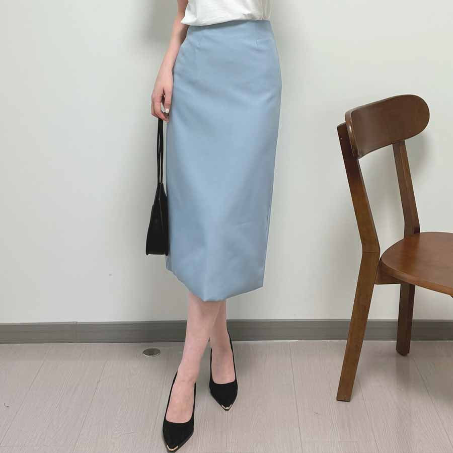 ショッピングゴー shoppinggo スーツスカート タイトスカート ペンシルスカート裏地付き ミディアム 膝丈 ファスナー アシンメトリーオフィス 通勤 ビジネス OL 事務服 仕事 フォーマル 無地 (ブルー) ブルー