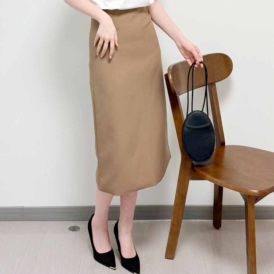 ショッピングゴー shoppinggo スーツスカート タイトスカート ペンシルスカート裏地付き ミディアム 膝丈 ファスナー アシンメトリーオフィス 通勤 ビジネス OL 事務服 仕事 フォーマル 無地 (キャメル) キャメル