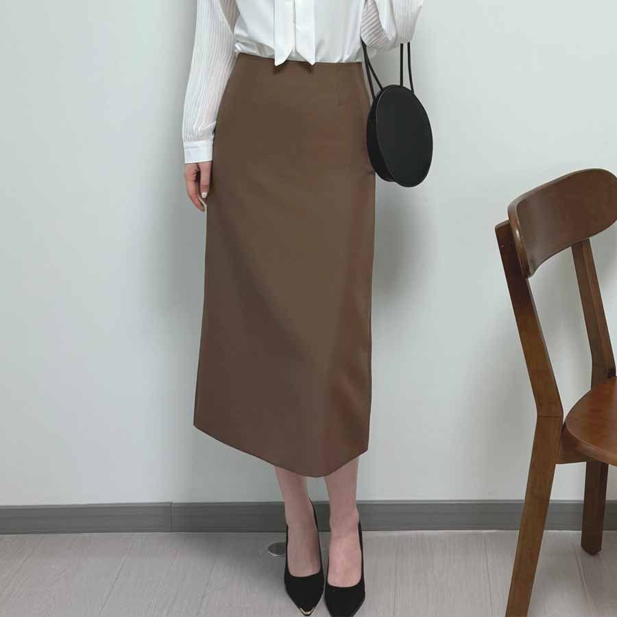 ショッピングゴー shoppinggo スーツスカート タイトスカート ペンシルスカート裏地付き ミディアム 膝丈 ファスナー アシンメトリーオフィス 通勤 ビジネス OL 事務服 仕事 フォーマル 無地 (ブラウン) ブラウン