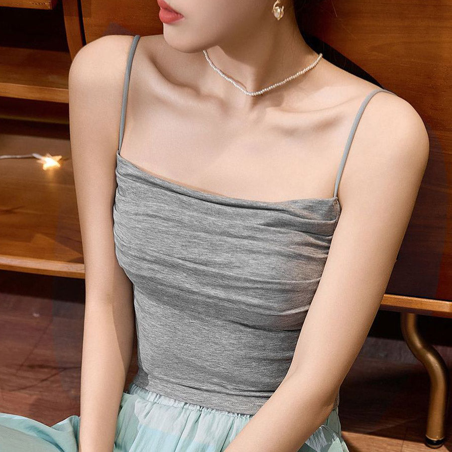 ショッピングゴー shoppinggo キャミソール カップ付 キャミタンクトップ ブラ 白 黒 パット付 インナー 結婚式 見せブラトップ ブラカバー (グレー) グレー