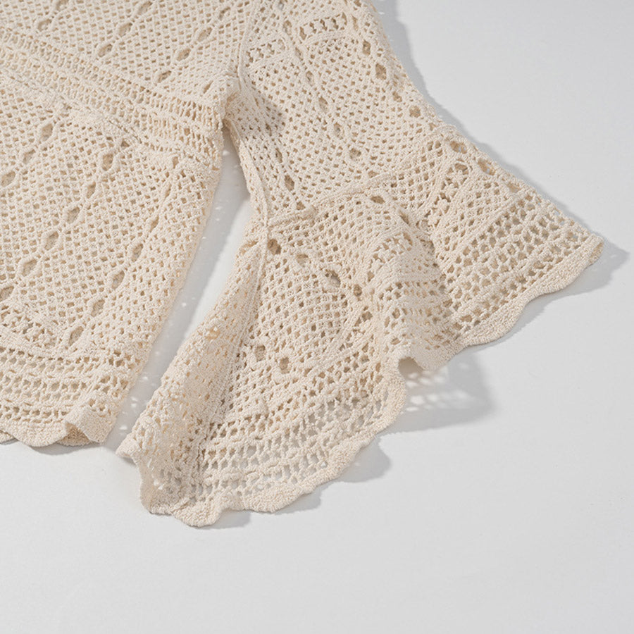 ショッピングゴー shoppinggo ニット 透かし編み シアーニット 透かし編みニット レディース 長袖クロシェ編みトップス 薄い ラウンドネック レトロ 透け感ニット 薄い シンプル アウター 無地 (ホワイト) ホワイト