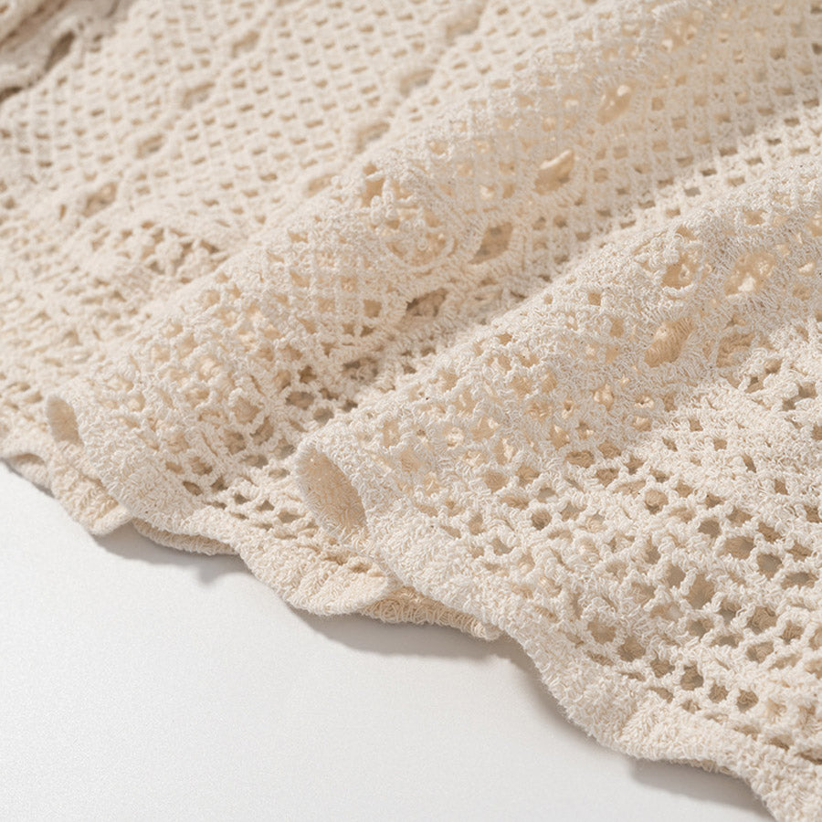 ショッピングゴー shoppinggo ニット 透かし編み シアーニット 透かし編みニット レディース 長袖クロシェ編みトップス 薄い ラウンドネック レトロ 透け感ニット 薄い シンプル アウター 無地 (ホワイト) ホワイト