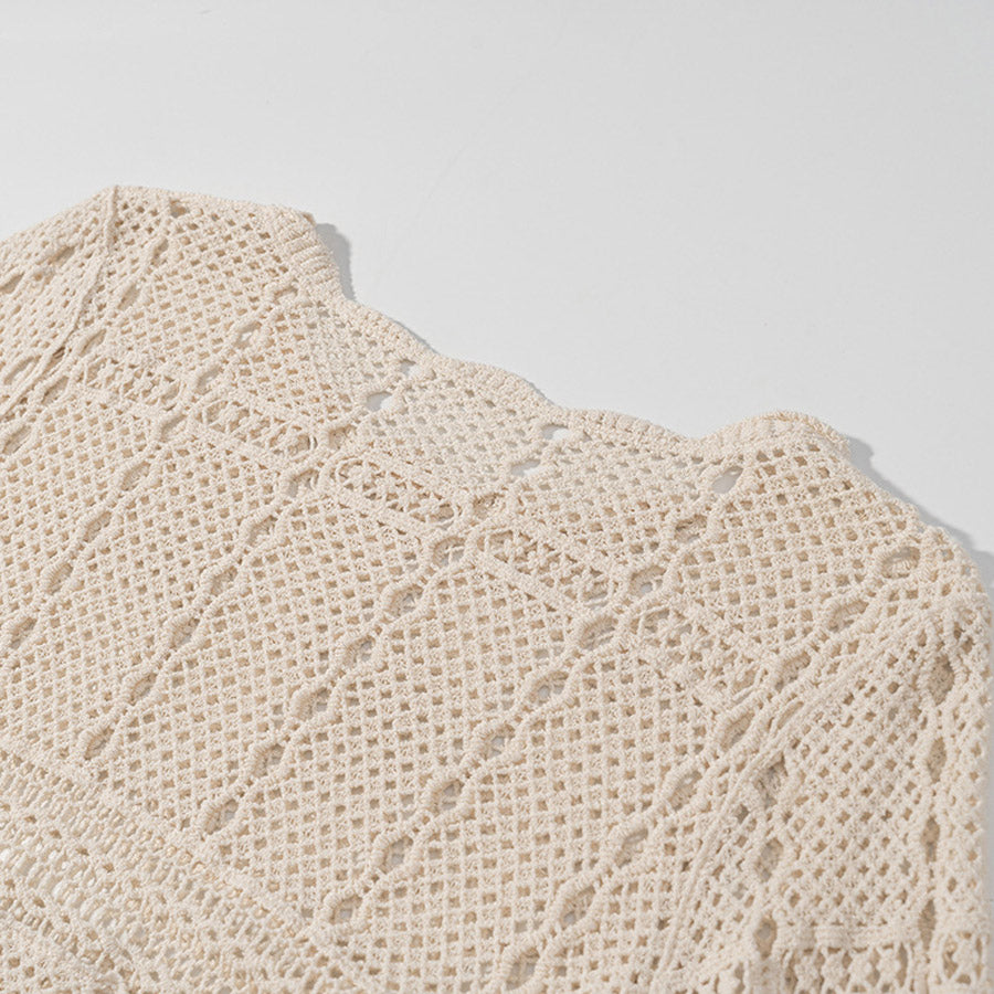 ショッピングゴー shoppinggo ニット 透かし編み シアーニット 透かし編みニット レディース 長袖クロシェ編みトップス 薄い ラウンドネック レトロ 透け感ニット 薄い シンプル アウター 無地 (ホワイト) ホワイト