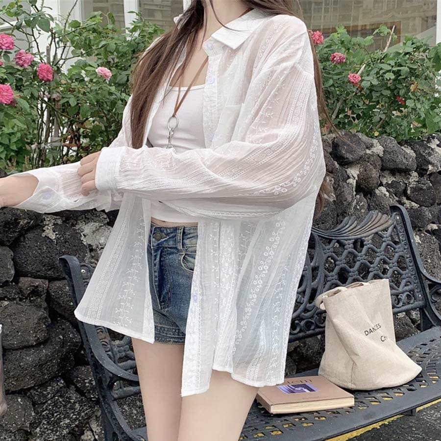 ショッピングゴー shoppinggo シャツカーディガン 3Dフラワープリント 透け感 UV対策 シャツ 花柄サマーカーディガン 薄手 夏カーディガン おしゃれ レディース 長袖 アウター (ピンク) ピンク