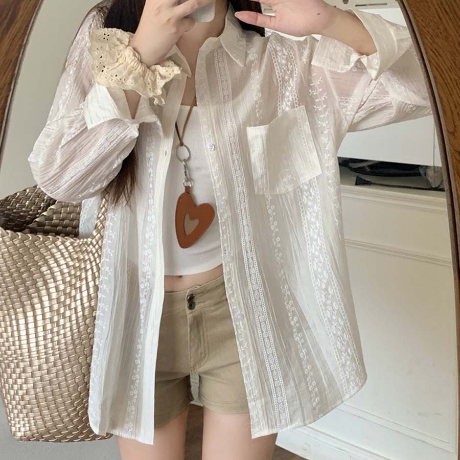 ショッピングゴー shoppinggo シャツカーディガン 3Dフラワープリント 透け感 UV対策 シャツ 花柄サマーカーディガン 薄手 夏カーディガン おしゃれ レディース 長袖 アウター (ベージュ) ベージュ