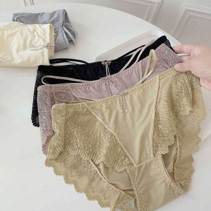 ショッピングゴー shoppinggo レースショーツ 花柄 リボン セクシー ショーツ単品 パンティ 薄型 総レース 透け感 下着 ランジェリー シースルー ふんどしパンツ 【返品不可商品】 (ブラック) ブラック