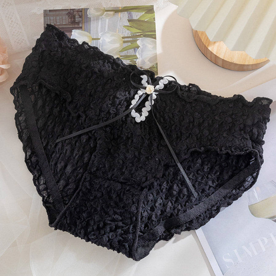 ショッピングゴー shoppinggo レースショーツ 花柄 リボン セクシー ショーツ単品 パンティ 薄型 総レース 透け感 下着 ランジェリー シースルー ふんどしパンツ 【返品不可商品】 (ブラック) ブラック
