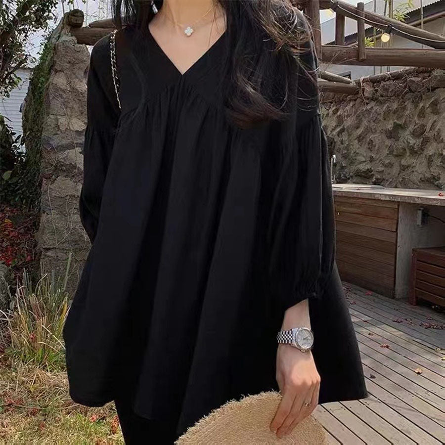 ショッピングゴー shoppinggo シャツ 秋服ブラウス Vネック スキッパーブラウス オフィスカジュアル 半袖 ブラウス 可愛い 洗える おしゃれ 韓国風 フォーマル 通勤OL (ブラック) ブラック