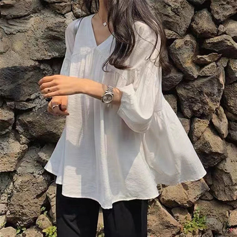 ショッピングゴー shoppinggo シャツ 秋服ブラウス Vネック スキッパーブラウス オフィスカジュアル 半袖 ブラウス 可愛い 洗える おしゃれ 韓国風 フォーマル 通勤OL (ホワイト) ホワイト