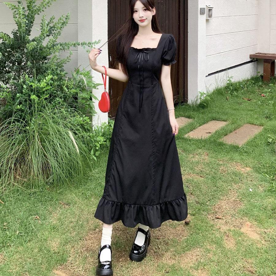 ショッピングゴー shoppinggo ロングワンピース フレア 4way 半袖 無地 クエアネック ロングフレアワンピース モレ丈 Aライン デート お出かけ きれいめ 無地 速乾 オフィス フォーマル 黒 丸首 伸縮性 マタニティ (ブルー) ブルー