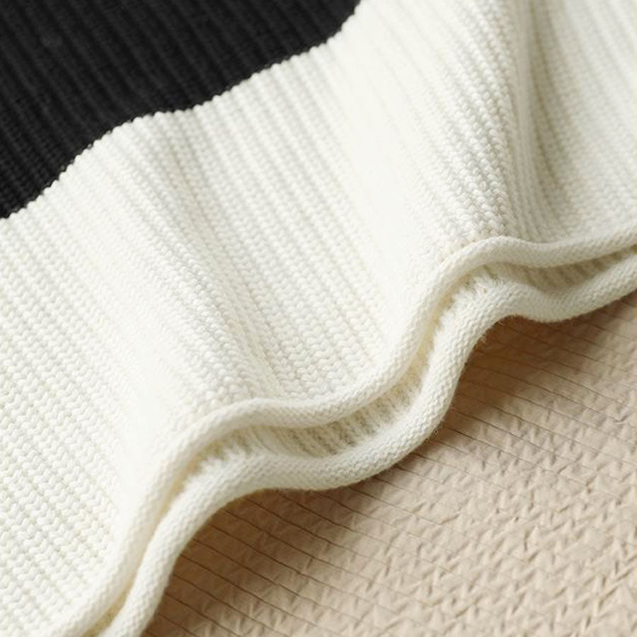 ショッピングゴー shoppinggo ニットセーター ボーダー柄 シンプル レディース ニット ゆったり ニットソー 着痩せ ボーダー柄 ファッション (ホワイトブラック) ホワイトブラック