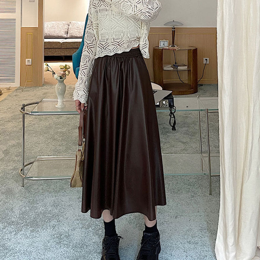 ショッピングゴー shoppinggo レザースカート レディース PUスカート 裏起毛ハイウエスト ロングスカート Aラインスカート マキシ丈 フレアスカート ギャザースカート カジュアル オシャレ (ブラック) ブラック