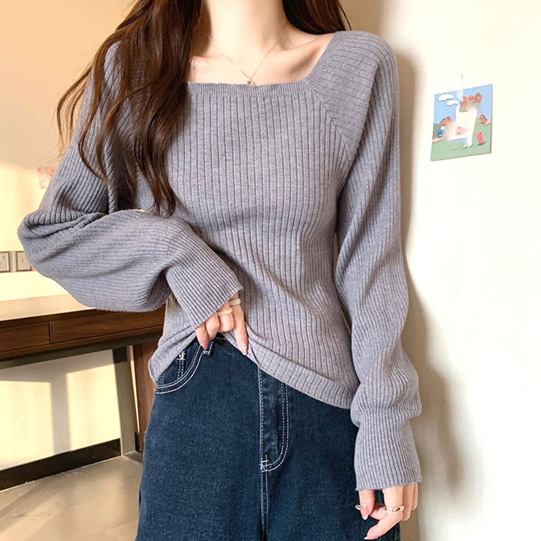 ショッピングゴー shoppinggo ニット トップス レディース韓国ファッション 長袖 ニット シンプル 通勤 オフィス (ブラック) ブラック