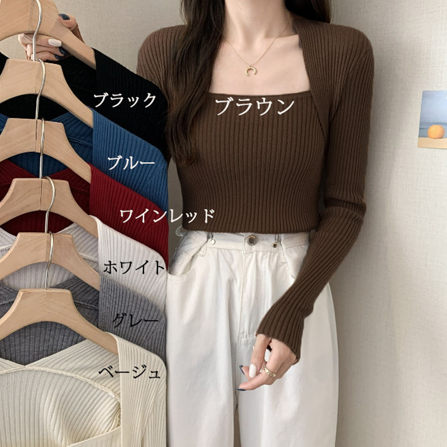 ショッピングゴー shoppinggo Uネックニットセーター レイヤード風ニット オフィスカジュアル韓国ファッション