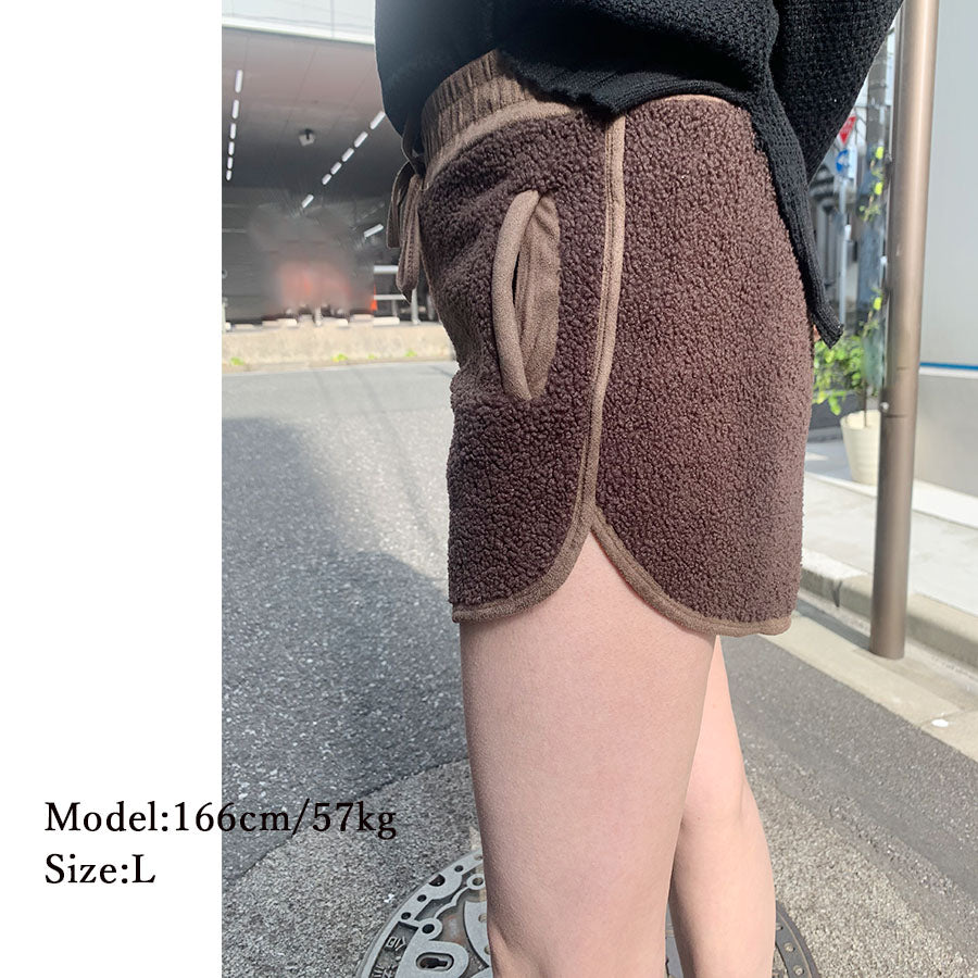 Shoppinggo shoppinggo Boa shorts, fleece lining, bottoms, elastic waist, loose winter pants, fluffy, cute, warm