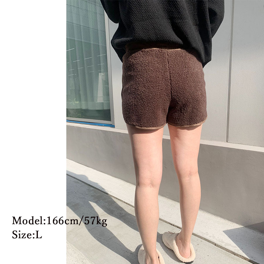 Shoppinggo shoppinggo Boa shorts, fleece lining, bottoms, elastic waist, loose winter pants, fluffy, cute, warm