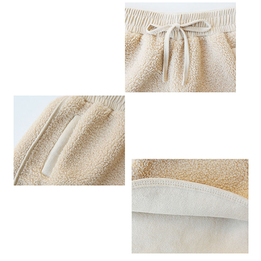 Shoppinggo shoppinggo Boa shorts, fleece lining, bottoms, elastic waist, loose winter pants, fluffy, cute, warm