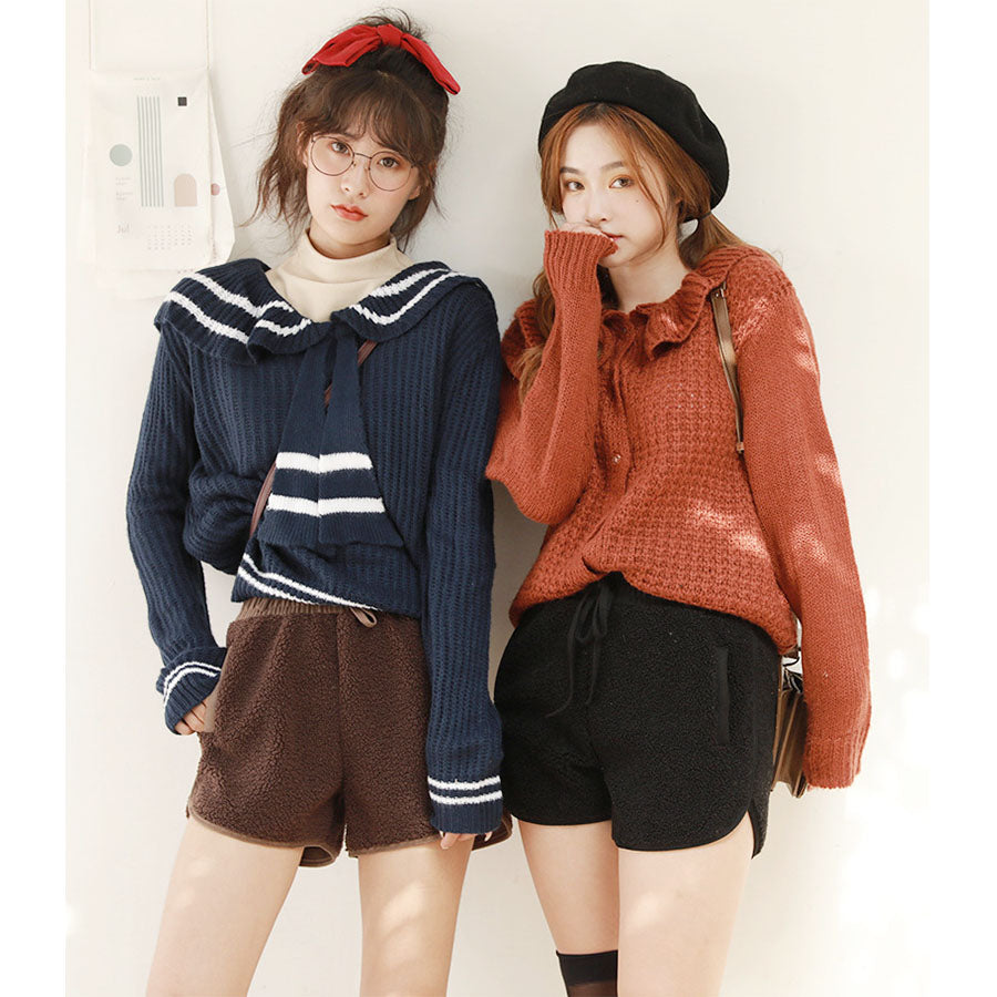 Shoppinggo shoppinggo Boa shorts, fleece lining, bottoms, elastic waist, loose winter pants, fluffy, cute, warm